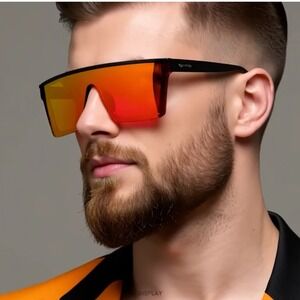 OVERSIZED RETRO MODERN SHIELD Style Party Club SUN‎ GLASSES Large Big Red Lentes